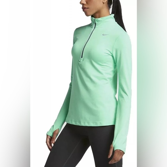 Nike Dry Fit Green Element Running 1/2 Zip Running Jacket Shirt Green Medium - Picture 3 of 11